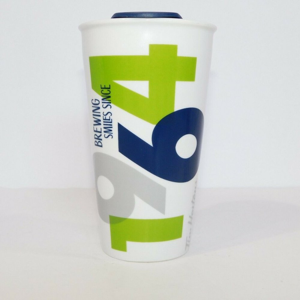2016 Tim Hortons Brewing Smiles Since 1964 Ceramic Travel Mug Tumbler